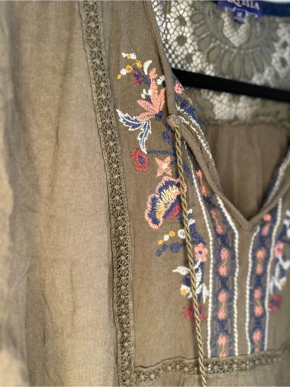 Olive Embroidered Boho Tunic - Picture 2 of 5